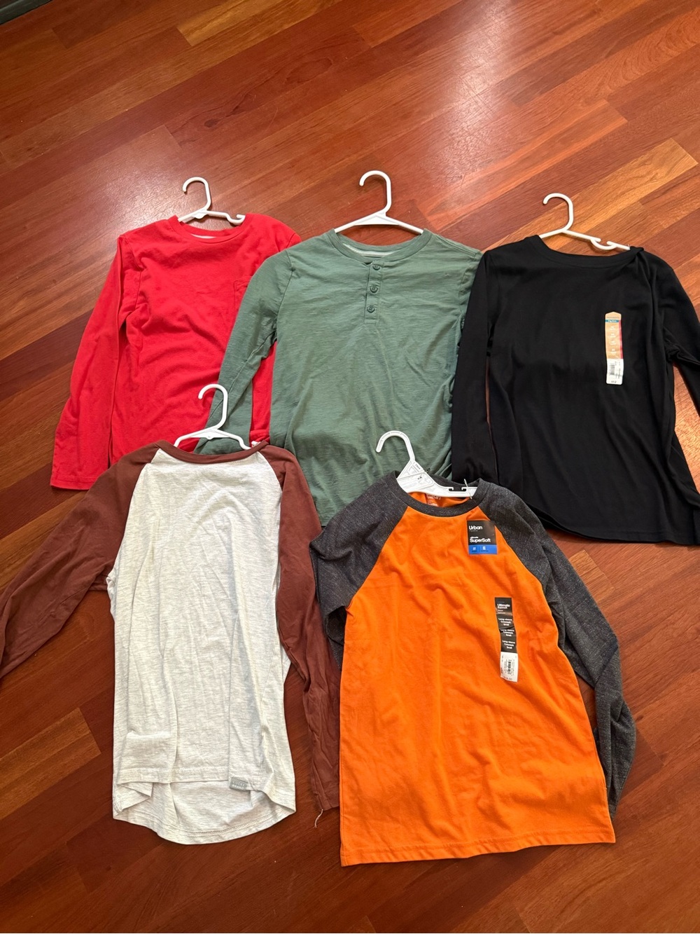 Kids Long-Sleeve Shirt Bundle — Red, Green, Black, Brown, Orange